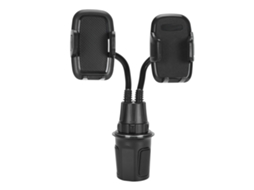 Mali suporte para Telefone Duplo para Porta copo de Carro com Braço Flexível e Rotação 360 Graus para Celulares de 4‑7 Polegadas Preto