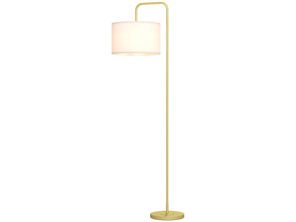 Candeeiro De Dourado Pé Moderno Lâmpada E27 Máx. 40w Com Ecrã De Linho E Interruptor De Pé 64x38x163.5 Cm Branco E
