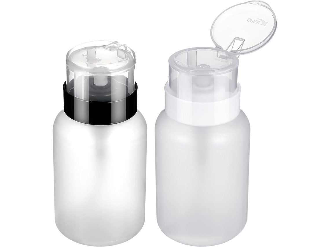 Frascos dispensadores de 200ml com bomba dosadora, pacote com 2 unidades, plástico PP leve.