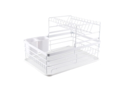 Estante De Vajilla De Hierro Simple Doble Capa Para Plato Y Bowl Con Drenaje Para Cocina Blanco