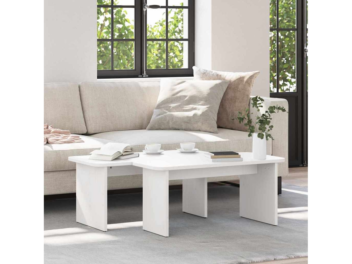 Vidaxl Mesa De Centro 2 Pcs Branco Madeira De Pinho Maciça