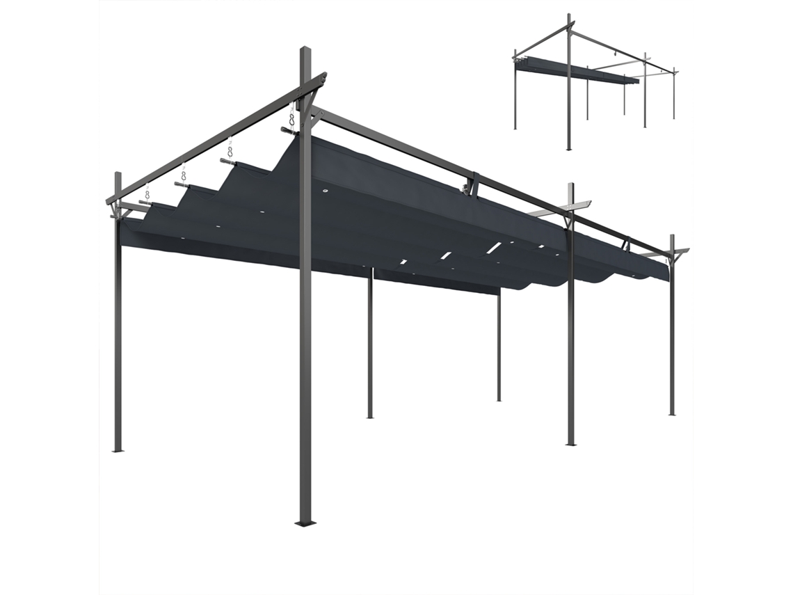 Pérgola Gazebo Jardim 6x3m Teto Retrátil Poliéster Resistente Uv Cinza Escuro S/MARCA