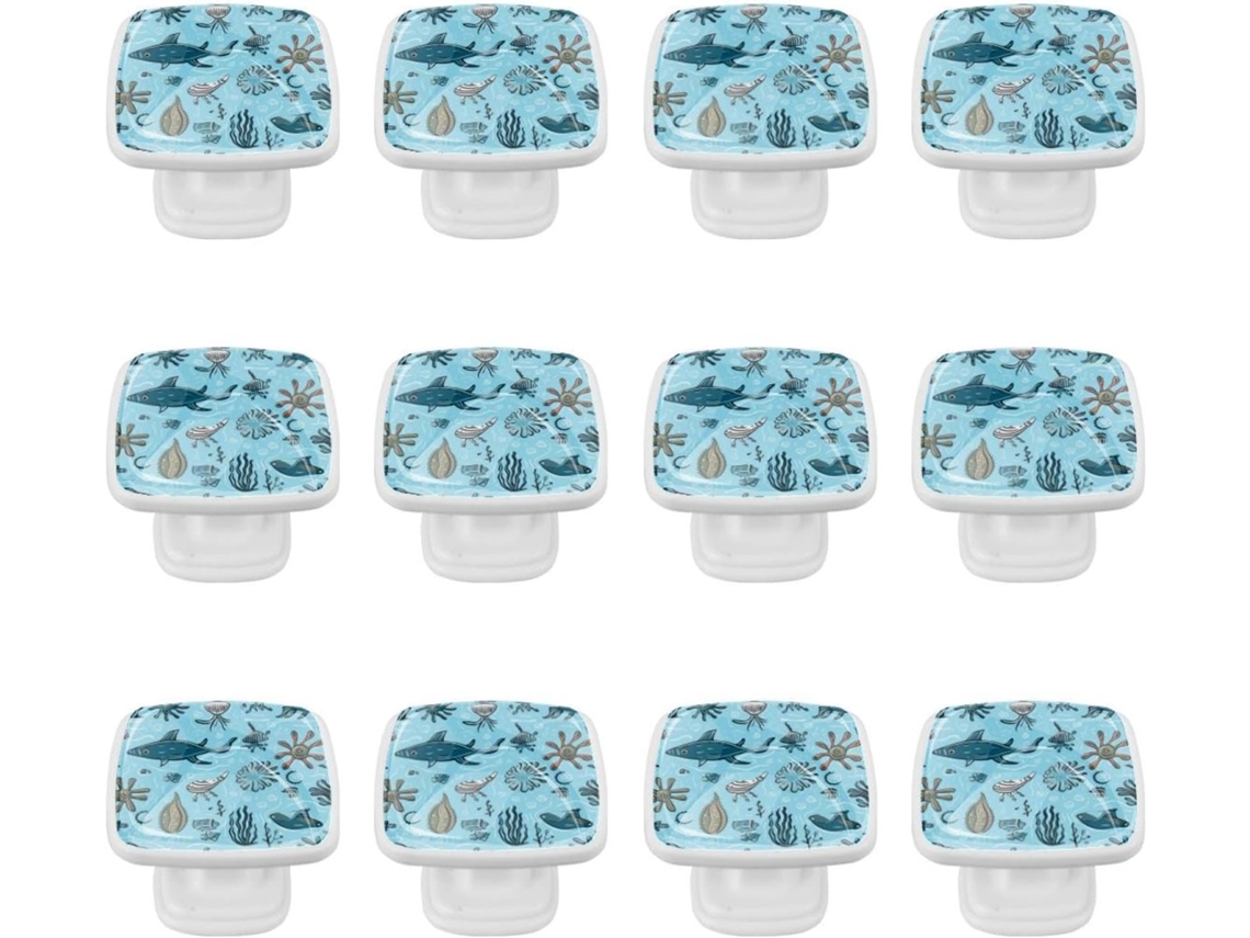 Puxadores E Botões Quadrados Para Gavetas Armários, Conjunto De 12 Peças, Com Design De Âncora, Morsa, Peixe E Oceano