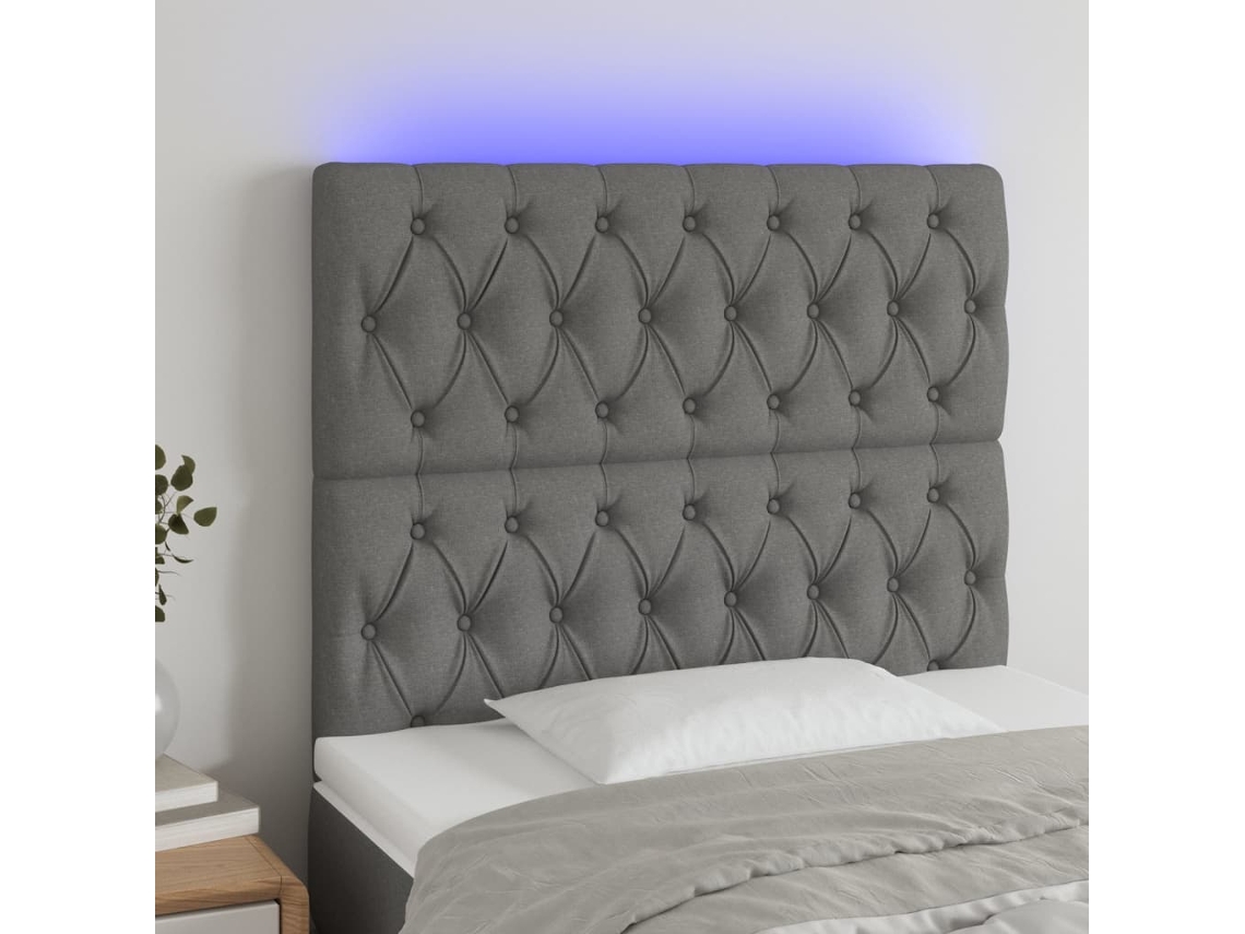 Cabecero con LED Tela 100x7x118/128 cm Gris Oscuro