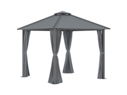 Gazebo De Jardim Para Pátio Com 4 Painéis Laterais, Teto Duplo, Proteção Solar, 3 X 3 M, Na Cor Cinza, Com Acabamento De Qualidade