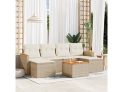 Vidaxl 7 Pcs Conjunto De Sofás P/ Jardim Com Almofadões Vime Pe Bege