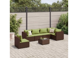Vidaxl 7 Pcs Conjunto Lounge De Jardim C/ Almofadões Vime Pe Castanho