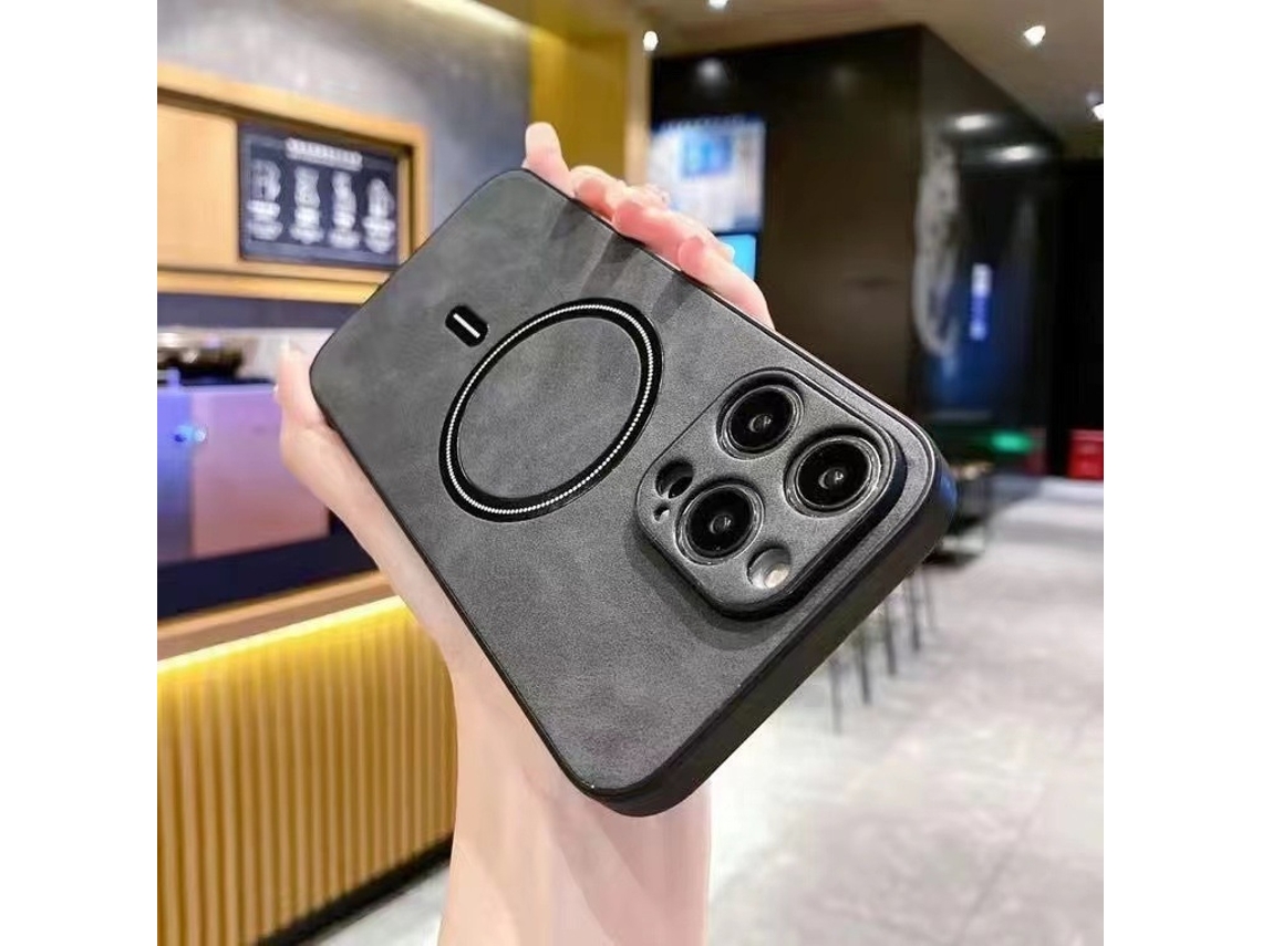 Capa Para Iphone 17 Air Em Couro Sintético Com Toque Aveludado E Ímã, Cinza Escuro.