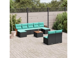 Vidaxl Conjunto De Sofá De Jardim Com 10 Peças E Almofadas Em Rattan Sintético Preto