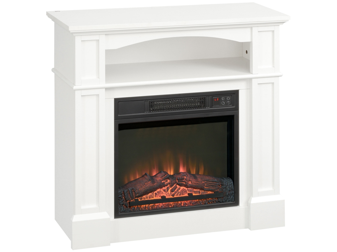 Lareira Elétrica com Led com Efeito de Chama e Brilho Ajustável com Controle Remoto 1800 W 80,5 X 32,3 X 80,5 Cm Branco