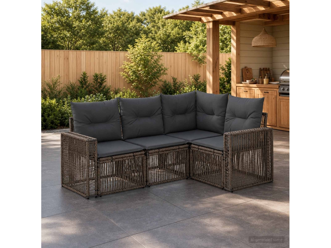 Vidaxl Conjunto De Sofá De Jardim 4 Unid. Cinza E Cinza Escuro Vime Pe