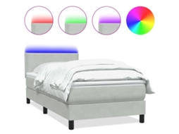 Cama Box Spring com Colchão e Led em Veludo Cinzento Claro MAISON EXCLUSIVE (80x210 cm)