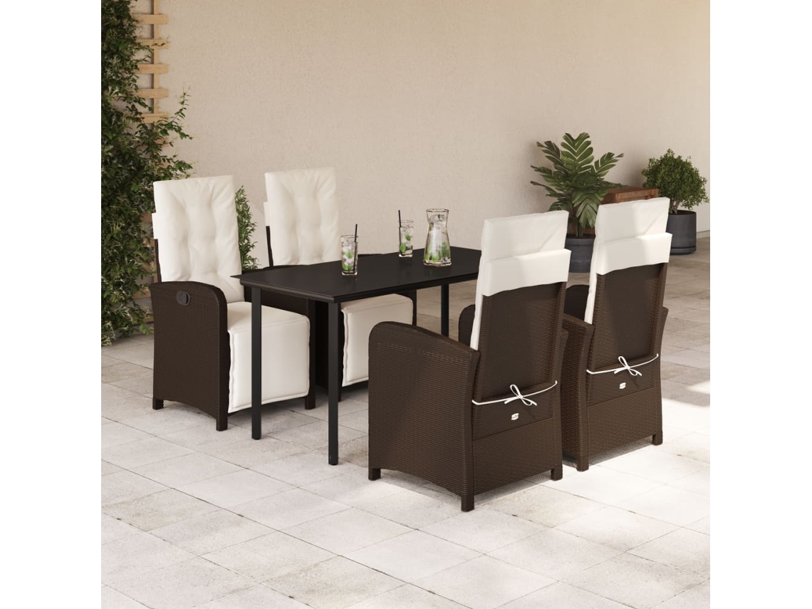 Vidaxl 5 Pcs Conjunto Jantar P/ Jardim C/ Almofadões Vime Pe Castanho
