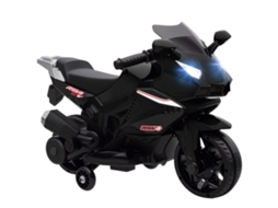 Motocicleta Elétrica para Crianças. Motocicleta Movida a Bateria de 6v com Efeitos de Luz e Som. Rodinhas de Apoio. 75x36x49cm. Preto Ge