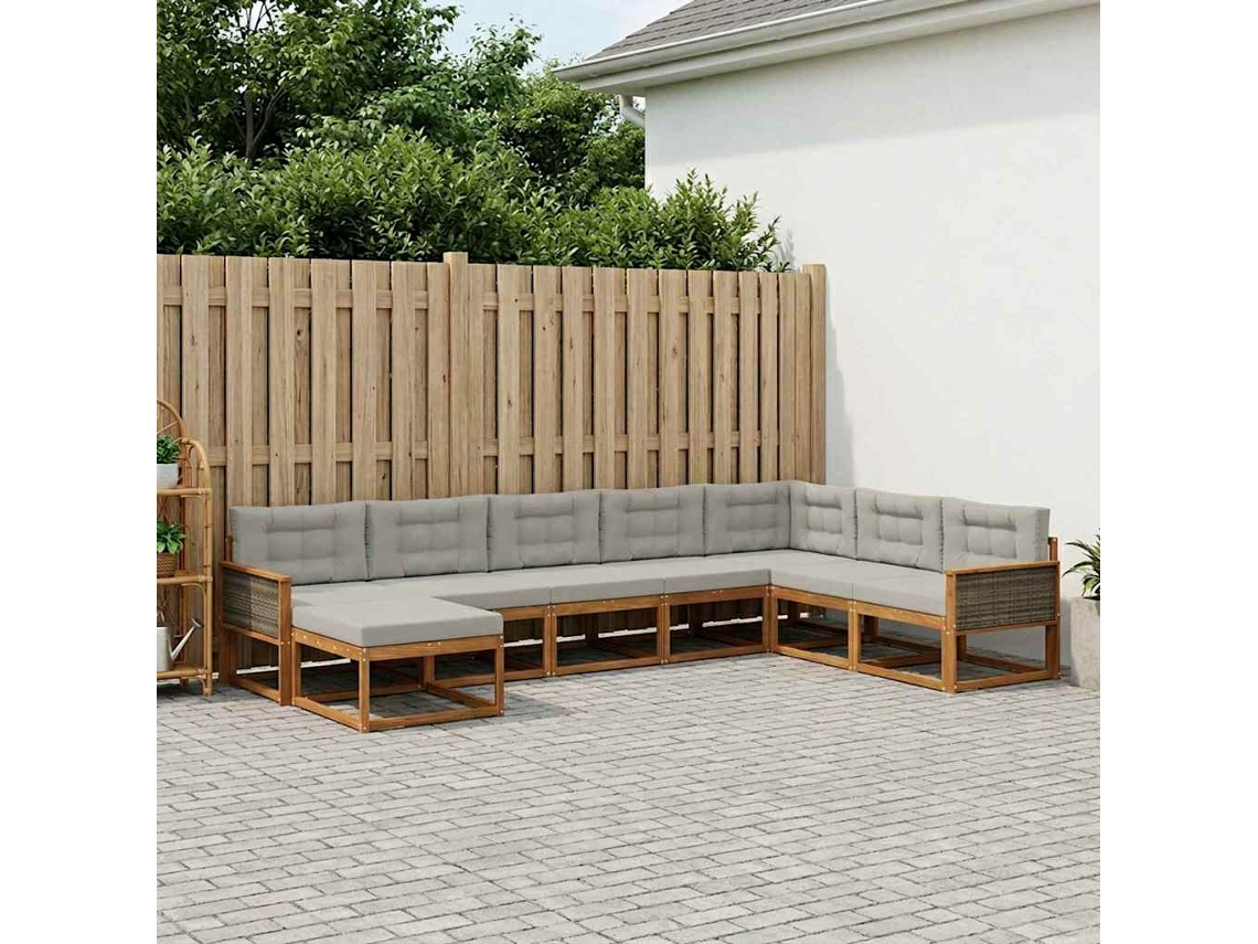 Vidaxl Conjunto De Sofás Para Exterior 8 Pcs Natural E Cinzento-claro