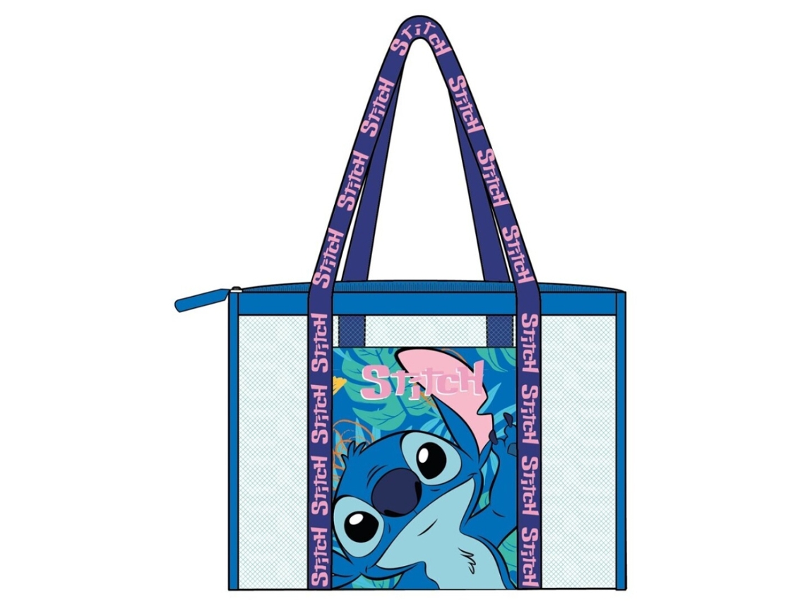 Bolsa De Praia Stitch Em Malha Azul, 41x39 Cm 86972