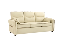Sofá 3 Lugares Pele Sintética, Espuma Cor Bege 190x85x80 cm Homcom