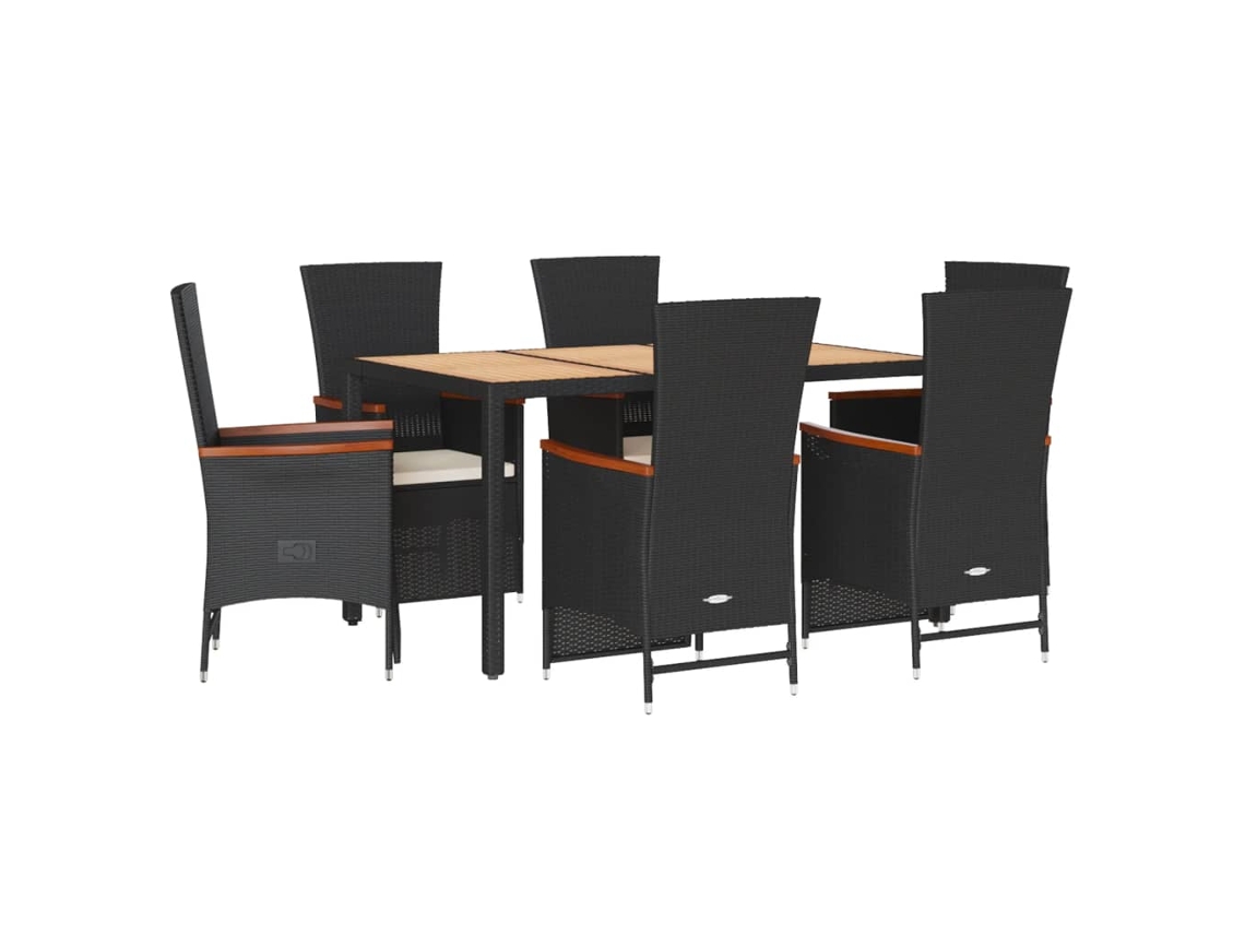 Conjunto de 7 Jantar para Jardim com Almofadões Vime Pe Preto MAISON EXCLUSIVE