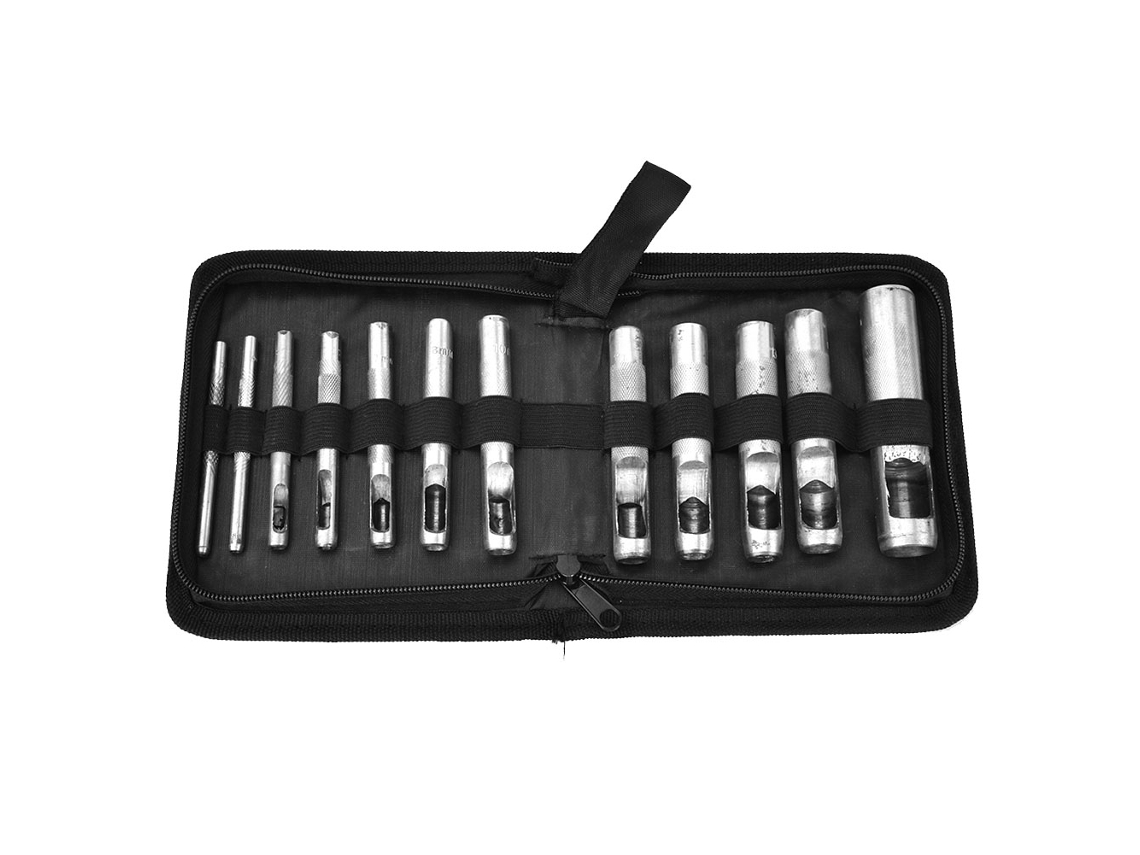 12pcs Puncher De Furos De Couro Ferramenta De Punch Redondo Oco 3-19mm Aço Carbono