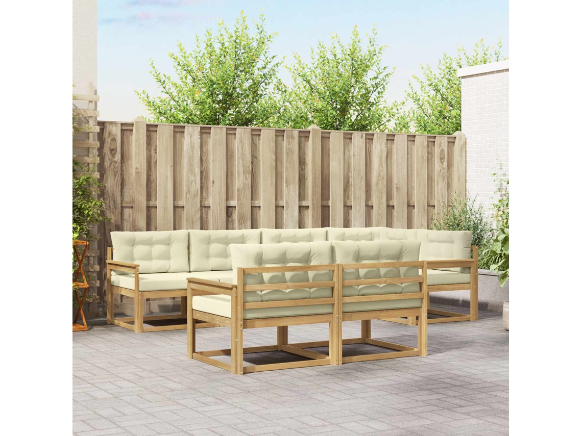 Vidaxl Conjunto De Sofás Para Exterior 6 Pcs Branco E Creme Poliéster