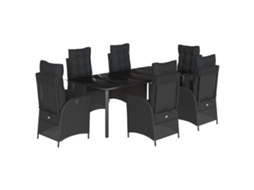Conjunto de 7 Jantar para Jardim com Almofadões Vime Pe Preto MAISON EXCLUSIVE
