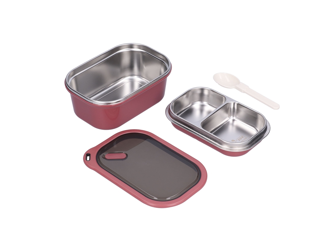 Bandeja De Almuerzo De Acero Inoxidable 1.2l Doble Capa Estanca Para Escuela Picnic Rojo