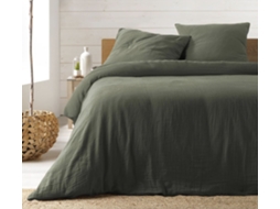 Conjunto de cama gaze de algodão verde 240 x 220 cm Promo Linge