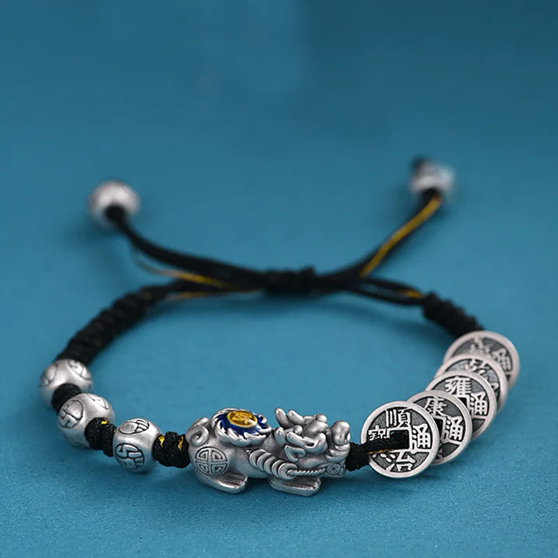 Pulseira Feng Shui Pixiu Com Moeda De Cobre (preta), Pulseira Tecida À Mão