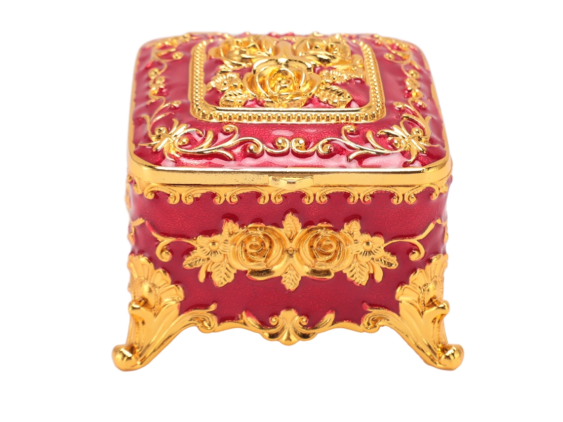 Caixa de Joias Vintage Europeia de Metal Quadrada Vermelha