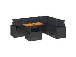 Conjunto de 7 Sofás para Jardim com Almofadões Vime Pe Preto MAISON EXCLUSIVE (7 pcs)