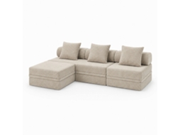 Sofá Modular 3+1+puff Convertível Veludo Listado Bege SKOFFA
