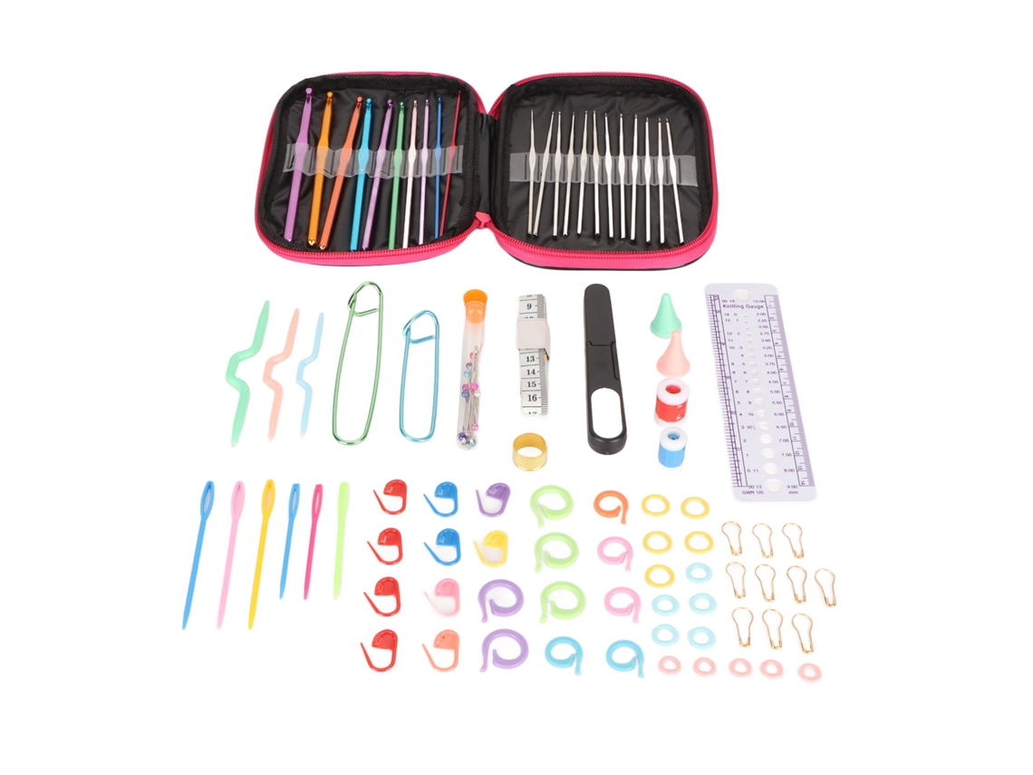 Conjunto de 100 Agulhas de Crochê com Estojo Ergonômico Kit Iniciante para Crochê e Costura