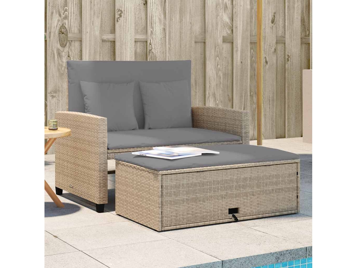 Vidaxl Sofá De Jardim De 2 Lugares Com Almofadões Vime Pe Bege