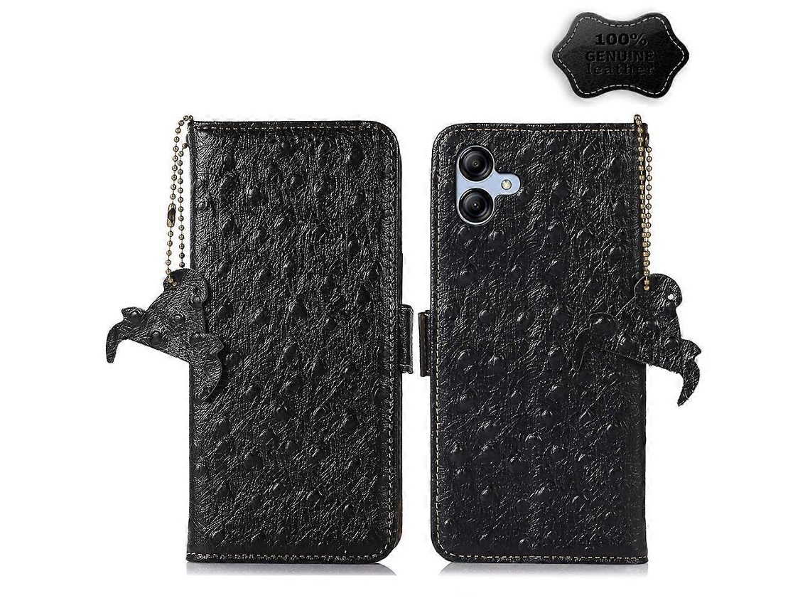 Capa De Celular Samsung Galaxy A04e Em Couro Com Estampa De Avestruz E Proteção Rfid