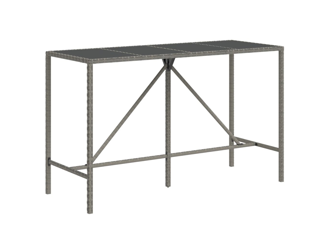 Mesa de bar com tampo de vidro em Vime Pe Cinzento MAISON EXCLUSIVE (180x70x110 cm)