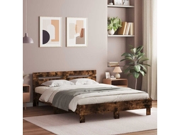 Vidaxl Estrutura Cama C/ Cabeceira/luzes Led 140x190cm Carvalho Fumado