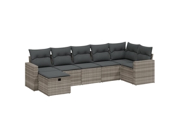 Conjunto de 7 Sofás Jardim com Almofadões Vime Pe Cinzento Claro MAISON EXCLUSIVE (7 pcs)