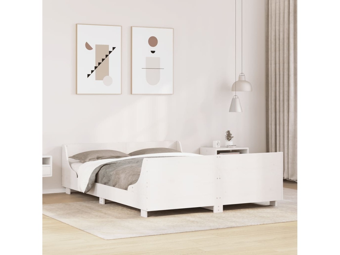 Cama Sem Colchão 150x200 Cm Madeira De Pinho Maciça Branco