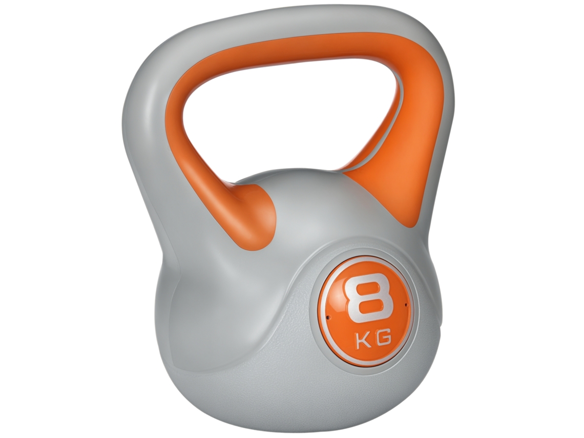 Pu de 8kg e Kettlebell de Areia com Base Plana e Alça de Levantamento Terra. Agachamentos e Levantamentos. 20x14x24 Cm. Laranja Ge