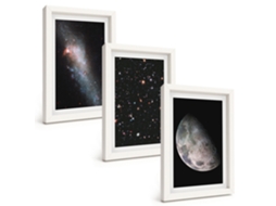 Composição De Quadros Espaço, Galáxia, Estrelas E Lua Espelharte (3 Peças 20x30 Cm)