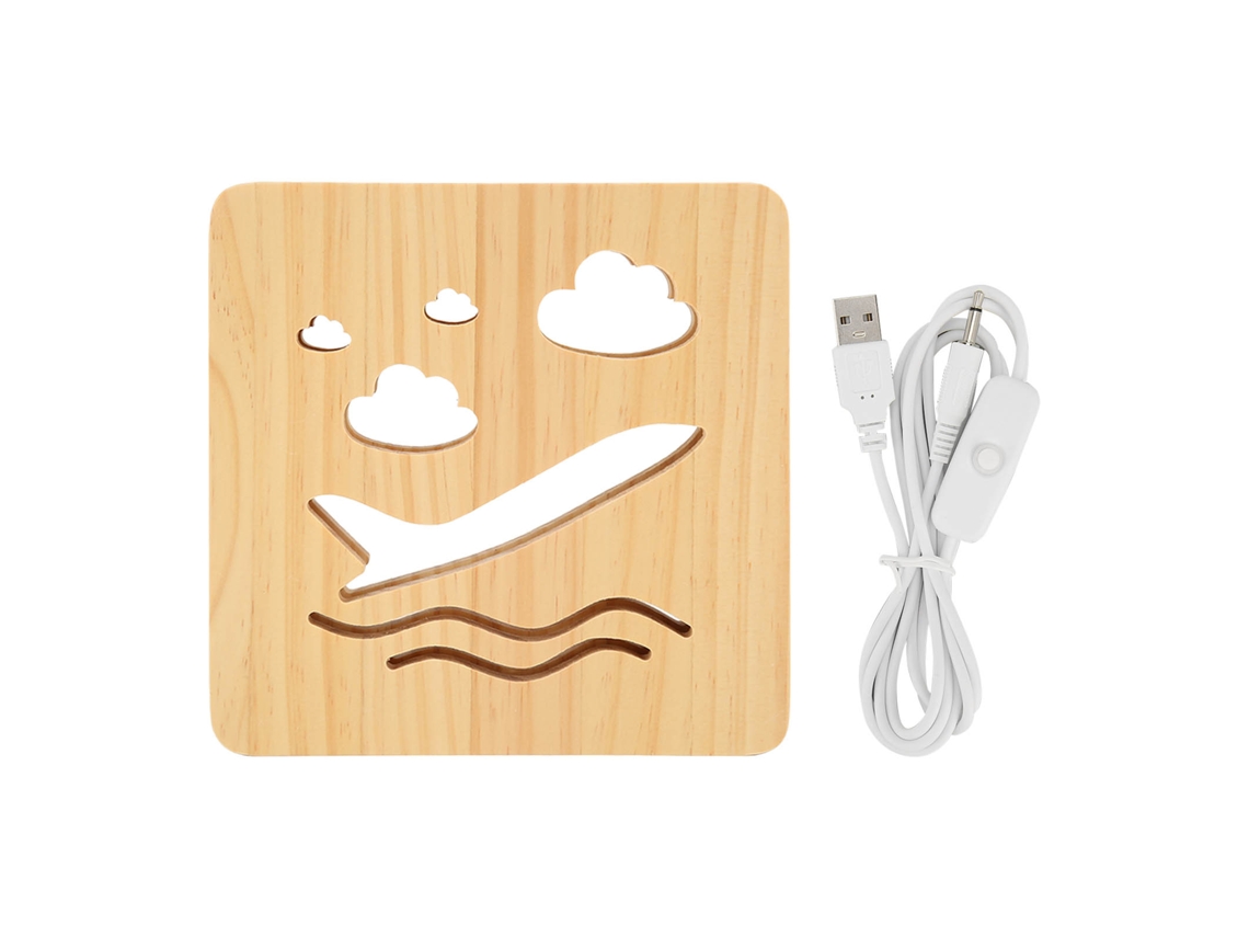 Lâmpada de Noite de Madeira Tallada 2w Led Luz Branca Quente Design Oco Lâmpada de Mesa 3d