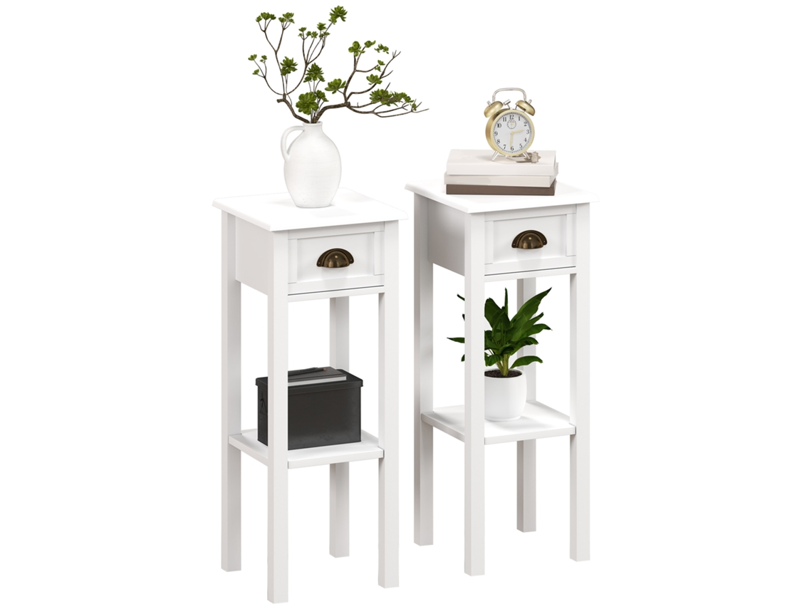 Mesas Auxiliares Mdf Cor Branco 30x30x75 cm Homcom