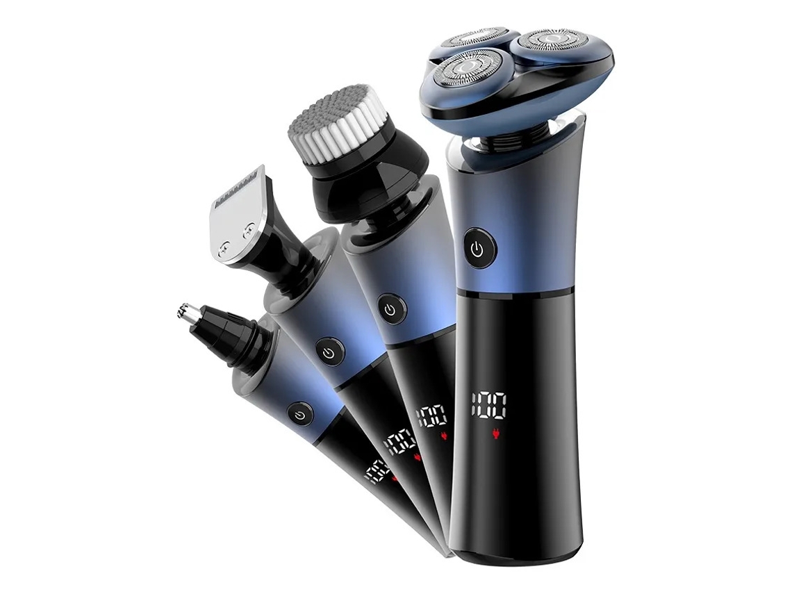 Barbeador Elétrico Multifunções 4 Em 1 Azul Com Visor Digital