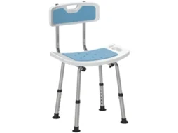Cadeira de Chuveiro para Idosos com Encosto e Altura Ajustável em 6 Níveis, Carga Máxima de 300 Libras Azul Claro e Branco
