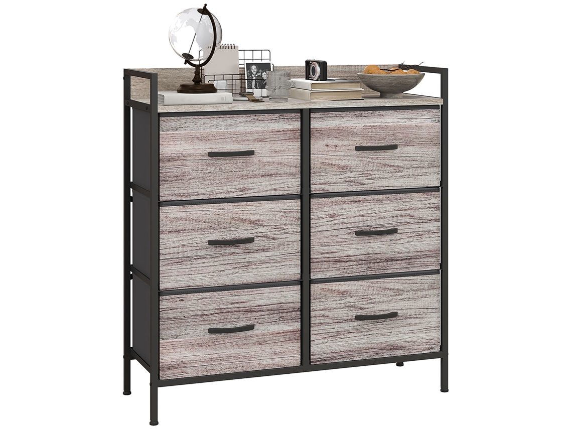 Cômoda com 5 gavetas de tecido, estilo industrial, 98x29x63 cm, marrom PRIME KANG
