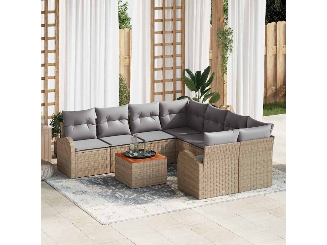 Vidaxl Conjunto De Sofá De Jardim 9 Unid. Bege Vime Pe
