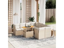 Vidaxl 9 Pcs Conjunto de Sofás P/ Jardim com Almofadões Vime Pe Bege
