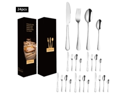 Conjunto De Talheres Em Aço Inoxidável (24 Peças - Prata) Com Facas, Garfos E Colheres Em Aço Inoxidável.