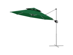Chapéu De Sol Excêntrico Ø292 Cm Com Manivela Rotativo 360° Inclinação Ajustável Duplo Teto E Base Cruzada Verde Escuro