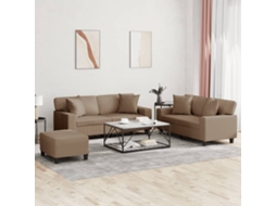 Vidaxl 3 Pcs Conjunto Sofás C/ Almofadas Couro Artificial Cappuccino